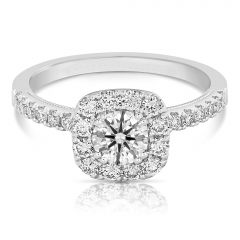 1/2 CT CENTER ROUND CUSHION HALO DIAMOND ENGAGEMENT RING CRBC.50-W