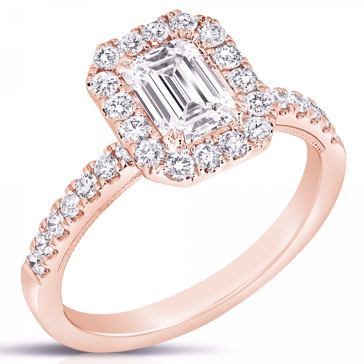 1 CT CENTER EMERALD CUT HALO DIAMOND ENGAGEMENT RING CEC.100-R