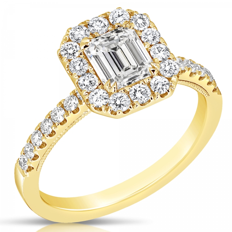 3/4 CT CENTER EMERALD CUT HALO DIAMOND ENGAGEMENT RING CEC.70-Y