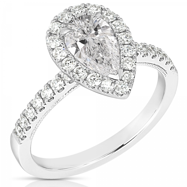 1 CT CENTER PEAR SHAPE HALO DIAMOND ENGAGEMENT RING CPS.100-W