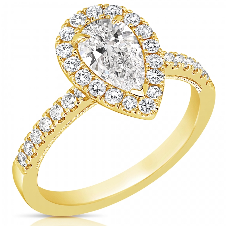 1 CT CENTER PEAR SHAPE HALO DIAMOND ENGAGEMENT RING CPS.100-Y
