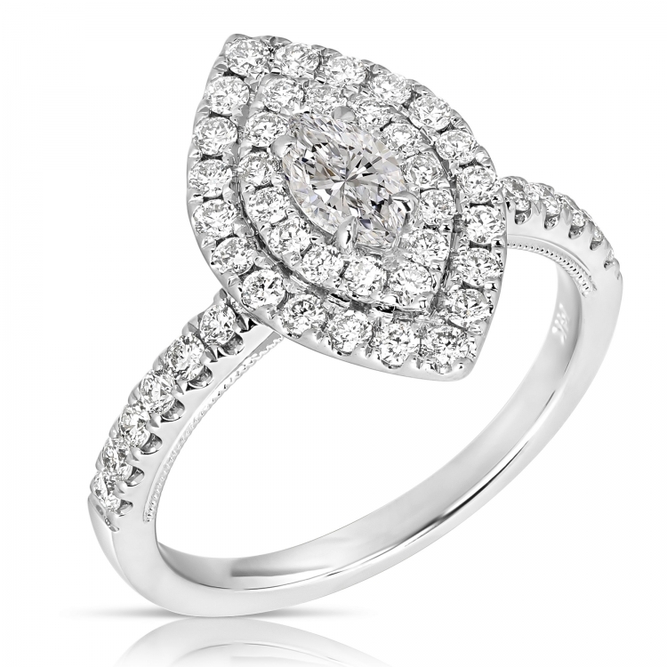 1/3 CT CENTER MARQUISE D-HALO 1 CTW DIAMOND ENGAGEMENT RING DHMQ.30-W