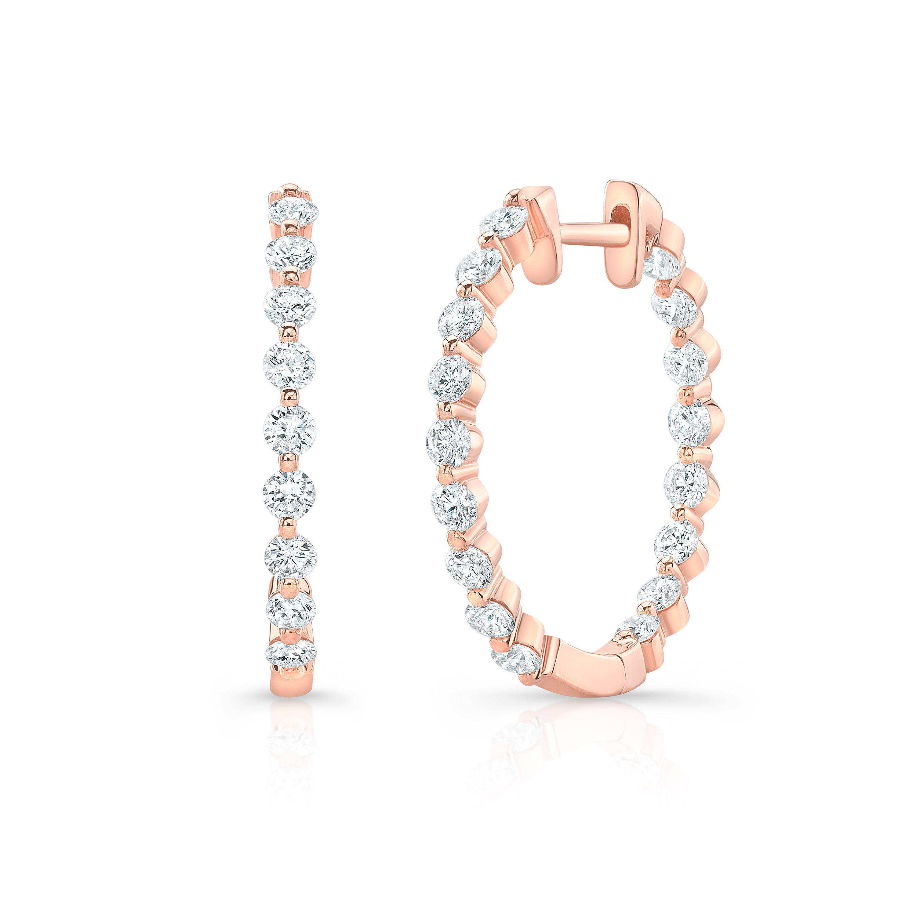 Rose Gold Premier Small Shared Single Prong Hoops - HA4084-R - MK Diamonds